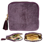Velvet Jewelry Storage Zipper Pouches, Rectangle with Tassel, Old Rose, 11.5x12.7x3.15cm(ABAG-PA0001-02A)
