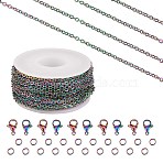DIY Chain Jewelry Set Making Kit, Including Rainbow Color Ion Plating(IP) 304 Stainless Steel 5M Cable Chains & 10Pcs Clasps & 20Pcs Jump Rings, 1Pc Plastic Spool, Rainbow Color, Cable Chains:  3x2.5x0.5mm(STAS-SZ0002-27)