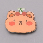 Bear with Cherry Brooch Pin, Cartoon Acrylic Lapel Pin for Clothes DIY Craft, White, Coral, 35.5x36.5x7mm(JEWB-SZC0001-08)