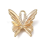 Brass Micro Pave Clear Cubic Zirconia Pendants, Butterfly Charms, Real 18K Gold Plated, 16.5x18x6mm, Hole: 6x2mm(KK-N290-23G)