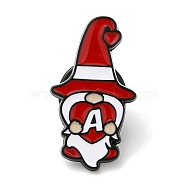 Christmas Dwarf/Gnome with Heart Enamel Pins for Women, Electrophoresis Black Alloy Brooch for Backpack Clothes, Letter A, 25x14x1.5mm(JEWB-D017-04C-EB)