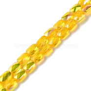 Transparent Electroplate Glass Beads Strands, AB Color, Faceted Rectangle, Gold, 7x4.5x3.5mm, Hole: 1.2mm, about 77~71pcs/strand, 21.06''~22.44''(53.5~57cm)(GLAA-Q099-G01-09)