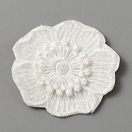 Computerized Embroidery Lace Self Adhesive/Sew on Patches, Costume Accessories, Appliques, Flower Pattern, 49x45.5x2mm(DIY-WH0410-49A)