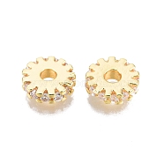 Brass Pave Cubic Zirconia Beads, Nickel Free, Real 18K Gold Plated, Flat Round, Clear, 8x2mm, Hole: 2mm(KK-N231-300)