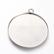 201 Stainless Steel Pendant Cabochon Settings, Plain Edge Bezel Cups, Flat Round, Stainless Steel Color, Tray: 40mm, 45.5x41x1.5mm, Hole: 3mm(X-STAS-T004-015)