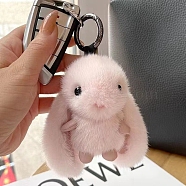 Cute Plush Rabbit Pendant Keychain, with Metal Finding, Pink, 100mm(PW-WG14030-02)