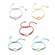 304 Stainless Steel Connector Bracelets, Adjustable Koran Waxed Polyester Cord Braided Beaded Bracelets, with Glass Cabochons, for Photo Bracelets Making, Golden, 0.2~0.4cm, Inner Diameter: 3/4~3-1/2 inch(1.9~8.9cm), Flat Round Tray: 14mm(AJEW-JB01132-01)