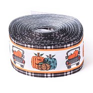 Autumn Theme Polyester Grosgrain Ribbon, Single Face Printed Pattern, for DIY Handmade Craft, Festival Party, Gift Decoration , Pumpkin Pattern, 1-1/2 inch(38mm), 10 yards/roll(9.14m/roll)(OCOR-I010-05C)