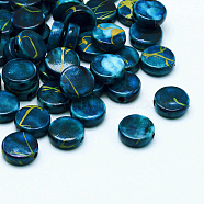 Drawbench Acrylic Beads, Spray Painted, Flat Round, Marine Blue, 9x3.5mm, Hole: 1mm, about 2500pcs/500g(MACR-K331-19C)