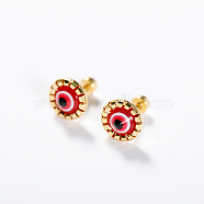 Elegant and Cute Turquoise Earrings for Women, Fashionable and Versatile, Flat Round with Eye, Stud Earrings, Golden(HQ9867)