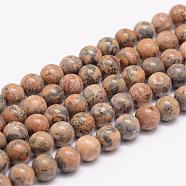 Natural Yellow Leopard Skin Jasper Bead Strands, Round, 6mm, Hole: 1mm, about 63pcs/strand, 15.5 inch(G-K153-B44-6mm)