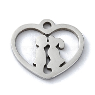 304 Stainless Steel Charms, Laser Cut, Heart with Couple Charm, Stainless Steel Color, 11.5x12.5x1mm, Hole: 1.2mm(STAS-C097-38C-P)