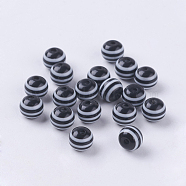 Round Striped Resin Beads, Black, 6x5mm, Hole: 1.8~2mm(RESI-R158-6mm-11)