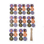 Paper Round Hanging Tags Candy Box Cookies Bag Message Cards for Halloween, with Jute Rope, Halloween Themed Pattern, 40mm, Hole: 3.5mm, 6 pcs/sheet, 8 sheets(HJEW-E004-01)