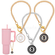 Flat Round with Letter Alloy Enamel Wine Glass Charms, with Iron Twisted Chains and Zinc Alloy Lobster Claw Clasps, Letter O, 128mm, 3pcs/set(AJEW-AB00184-15)