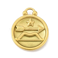 Real 18K Gold Plated Tone 304 Stainless Steel Pendants, Flat Round with Constellations Charm, Sagittarius, 20.5x17x3mm, Hole: 2.5x2.5mm(STAS-K291-01G-09)