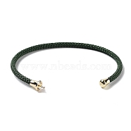 Stainless Steel Cuff Bangle Making, with Golden Tone Brass Finding, for Half Drilled Beads, Dark Green, Inner Diameter: 1-3/4x2-3/8 inch(4.6x6cm), Pin: 1mm(MAK-C004-01G-05)