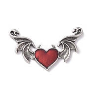 Alloy Emanel Big Pendants, Heart with Wing Charm, Antique Silver, Dark Red, 34x54x3mm, Hole: 1.5mm(FIND-C028-02AS-03)