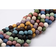 Natural Lava Rock Bead Strands, Dyed, Round, Mixed Color, 11~12mm, Hole: about 2.5~3mm, about 34pcs/strand, 15.5 inch(G-L435-03-12mm)