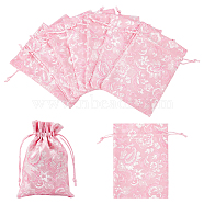 Polyester Pouches, Drawstring Bag, Rectangle with Floral Pattern, Pearl Pink, 14x11x0.3cm(ABAG-WH0028-11D)