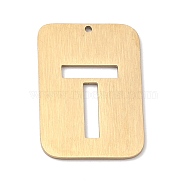 Ion Plating(IP) 304 Stainless Steel Pendants, Rectangle with Alphabet, Hollow, Letter.T, 32x22x1mm, Hole: 1.5mm(STAS-K216-49T-G)