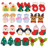 24Pcs 12 Style Resin Cabochons, Christmas Theme, Santa Claus & House & Christmas Tree & Snowman & Jingle Bell & Gift & Bear & Elk & Flower & Stocking with Rabbit & Penguin & Glove, Mixed Color, 2pcs/style(RESI-SZ0001-23)