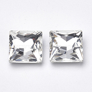 Pointed Back Glass Rhinestone Cabochons, Back Plated, Faceted, Square, Clear, 8x8x4mm(RGLA-T040-8x8-01)