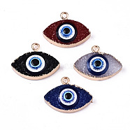 Druzy Resin Pendants, with Edge Light Gold Plated Iron Loops, Evil Eye, Mixed Color, 17x23x7mm, Hole: 1.8mm(RESI-S383-081A)