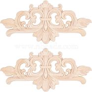 Olycraft Rubber Wood Carved Onlay Applique, Center Flower Long Applique, for Door Cabinet Bed Unpainted Decor European Style, BurlyWood, 10x22x0.8cm(AJEW-OC0001-51A)