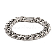 304 Stainless Steel Cuban Link Chain Bracelet, with Cubic Zirconia Clasps, Stainless Steel Color, 9-1/4 inch(23.4cm)(NJEW-D050-02J-P)