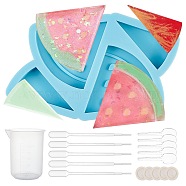 DIY Watermelon Straw Topper Silicone Molds Kits, Food Grade Resin Casting Molds, For UV Resin, Epoxy Resin Jewelry Making, with Plastic Pipettes, Latex Finger Cots, Plastic Measuring Cup, Sky Blue, 73x103.5x12mm, Inner Size: 39.5x21.5mm and 49.5x50mm(DIY-OC0003-19)