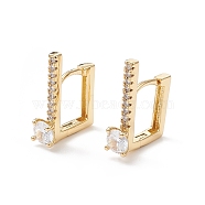Cubic Zirconia Rectangle Hoop Earrings, Real 18K Gold Plated Brass Jewelry for Women, Cadmium Free & Nickel Free & Lead Free, Clear, 16.5x13.5x4.5mm, Pin: 0.9mm(EJEW-B014-14G)