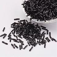 Glass Twisted Bugle Beads, Opaque Colours, Black, 5x2mm, Hole: 0.5mm, about 16000pcs/bag(SEED-E002-5mm-849)