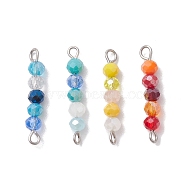 4Pcs 4 Colors Faceted Round Glass Beaded Connector Charms, with Stainless Steel Color Tone 304 Stainless Steel Double Loops, Mixed Color, 25x4.5mm, Hole: 2.2mm, 1pc/color(PALLOY-JF02631)