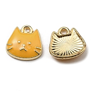 Golden Plated Alloy Charms, with Enamel, Cadmium Free & Nickel Free & Lead Free, Cat Shape Charms, Goldenrod, 11x11x3mm, Hole: 1.6mm(ENAM-L042-01G-01)