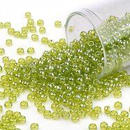 TOHO Round Seed Beads, Japanese Seed Beads, (105) Transparent Luster Lemon-Lime, 8/0, 3mm, Hole: 1mm, about 10000pcs/pound(SEED-TR08-0105)