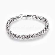 304 Stainless Steel Wheat Chain Bracelets, with Lobster Claw Clasps, Stainless Steel Color, 8-3/8 inch(21.4cm), 7mm(BJEW-P239-03B)