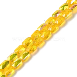 Transparent Electroplate Glass Beads Strands, AB Color, Faceted Rectangle, Gold, 7x4.5x3.5mm, Hole: 1.2mm, about 77~71pcs/strand, 21.06''~22.44''(53.5~57cm)(GLAA-Q099-G01-09)