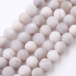 Natural White Agate Bead Strands, Frosted, Round, 8~8.5mm, Hole: 1mm, about 46pcs/strand, 14.9 inch(38cm)(X-G-J376-02-8mm)