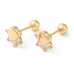 Paw Print Bow Brass Micro Pave Clear Cubic Zirconia Cartilage Earrings, Golden, 8.7x6.6mm(EJEW-L289-03G-02)