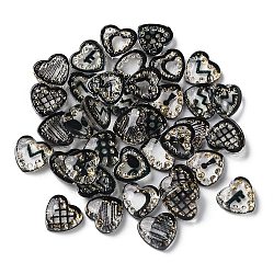 Transparent Resin Cabochons, Golden Metal Enlaced, Heart, Black, 7.5x7.5x2.5mm(X1-RESI-E045-11)