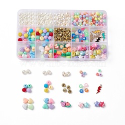 DIY Jewelry Making Finding Kit, Including Imitation Pearl & Heart & Star & Letter & Fruit Acrylic & Polymer Clay Beads, Lightning Bolt Alloy Enamel Pendants, Mixed Color, 347Pcs/box(DIY-FS0002-83)