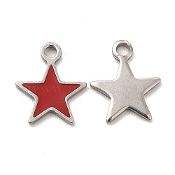 304 Stainless Steel Enamel Pendants, Star Charm, Stainless Steel Color, 12x10x1mm, Hole: 1.6mm(STAS-M308-13P-01)