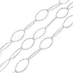 304 Stainless Steel Textured Horse Eye Link Chains, Soldered, with Spool, Stainless Steel Color, 20x10x1mm, about 16.40 Feet(5m)/Roll(CHS-I020-01A-P)