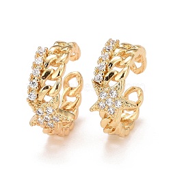 Cubic Zirconia Star Cuff Earrings, Real 18K Gold Plated Brass Jewelry for Non Piercing, Lead Free & Cadmium Free, Clear, Inner Diameter: 10mm, 3~6.5mm(EJEW-A069-15G)