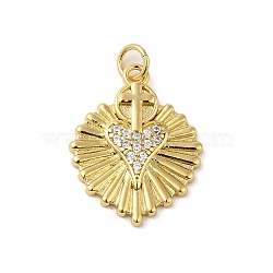 Rack Plating Brass with Cubic Zirconia Pendant, Cadmium Free & Lead Free, Heart, Real 18K Gold Plated, 22x17.5x2.5mm, Hole: 5x0.8mm(KK-Q795-21G)