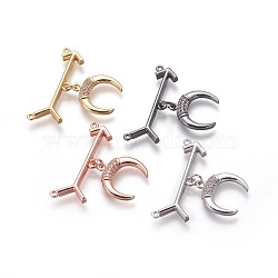 Brass Micro Pave Cubic Zirconia Pendants, Crescent Moon/Duble Horn & Arrow, Clear, Mixed Color, 26mm, Hole: 0.8mm(ZIRC-F098-25)