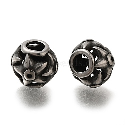 304 Stainless Steel European Beads, Large Hole Beads, Rondelle with Flower, Antique Silver, 10x8.5mm, Hole: 4mm(STAS-D191-12A-AS)