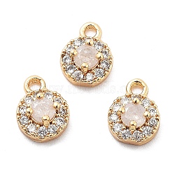 Brass Micro Pave Cubic Zirconia Charms, Long-Lasting Plated, Real 18K Gold Plated, Flat Round, WhiteSmoke, 8x6x3mm, Hole: 1.2mm(KK-L222-001G-04)