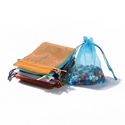 Organza Gift Bags, with Drawstring, High Dense, Rectangle, Mixed Color, 120x90mm(OP-T001-9x12-M)